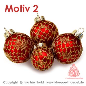 Preview: 488 Klöppelbrief Verzierungen für kleine Christbaumkugeln "Goldglanz"  6 verschiedene Muster - Motiv 2